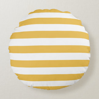 Almofada Redonda Tendy Yellow e White Wide Horizontal Stripes