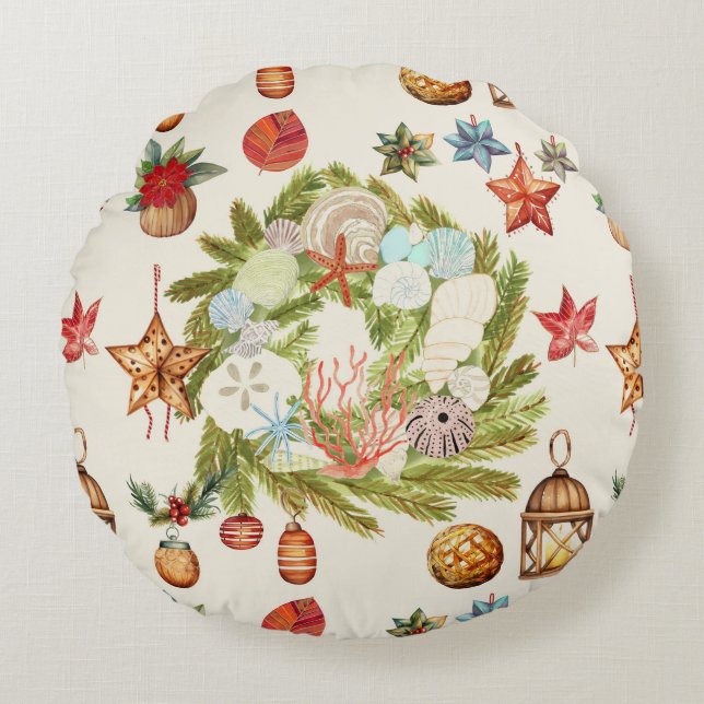 Almofada Redonda Terra de Natal das Ilhas Tropicais Costeiras (Frente)