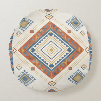 Almofada Redonda Terracota Banhada Pelo Sol e Kilim Azul do Deserto
