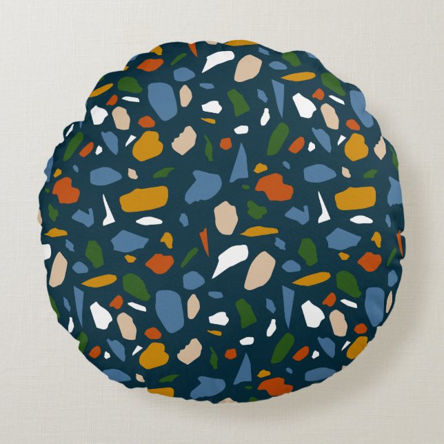 Almofada Redonda Terrazzo Pattern Blue (Frente)
