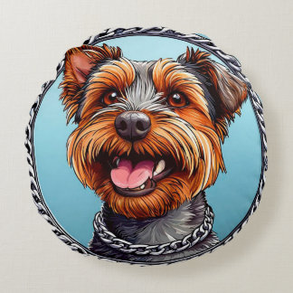 Almofada Redonda Terrier Desenho Animado Cachorro Adorável Pequeno