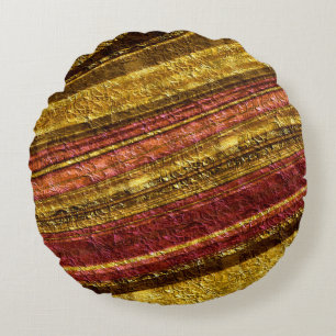 Almofada Redonda Teste padrão abstrato, marrom e amarelo, textura