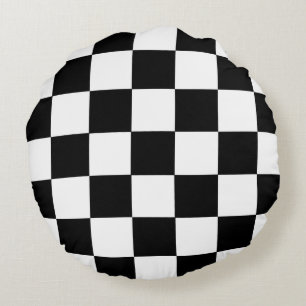 Almofada Redonda Teste padrão Checkered preto e branco do tabuleir