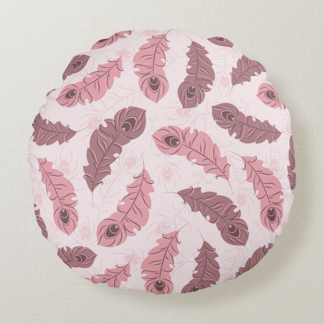 Almofada Redonda teste padrão com penas do pavão (Frente)