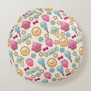 Almofada Redonda Teste padrão da criança de Kawaii com doodles