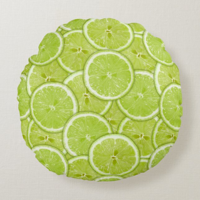 Almofada Redonda Teste padrão de fatias verdes do limão (Frente)