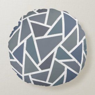 Almofada Redonda teste padrão de mosaico Azul-cinzento