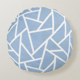 Almofada Redonda Teste padrão de mosaico azul pálido e branco