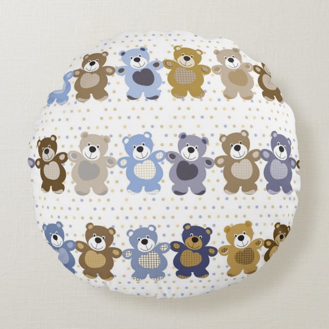 Almofada Redonda teste padrão de um urso de ursinho do brinquedo (Frente)