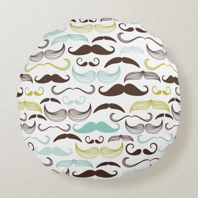 Almofada Redonda Teste padrão do bigode, estilo retro 2 (Frente)