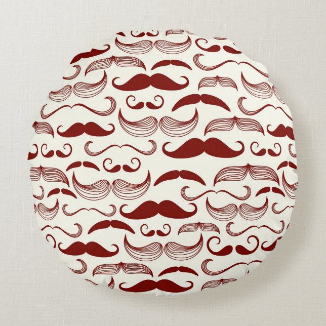 Almofada Redonda Teste padrão do bigode, estilo retro 3 (Frente)