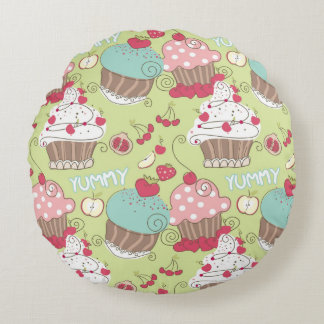 Almofada Redonda Teste padrão do cupcake
