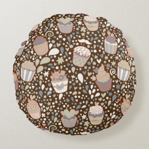 Almofada Redonda Teste padrão doce feito de cupcakes saborosos