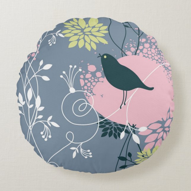 Almofada Redonda Teste padrão floral 9 (Frente)