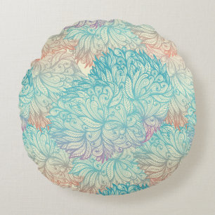 Almofada Redonda Teste padrão floral multicolorido do Doodle