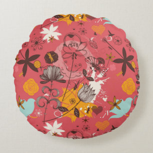 Almofada Redonda Teste padrão floral retro 7