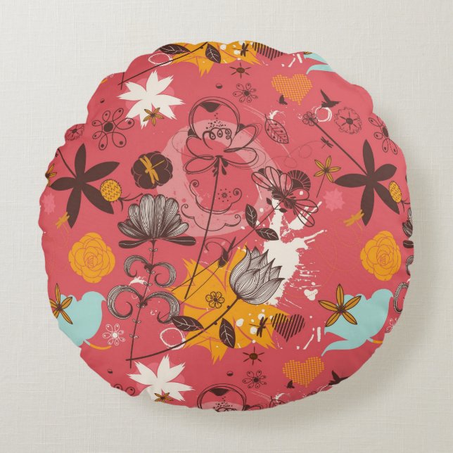 Almofada Redonda Teste padrão floral retro 7 (Frente)