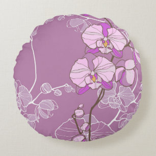 Almofada Redonda Teste padrão roxo da orquídea
