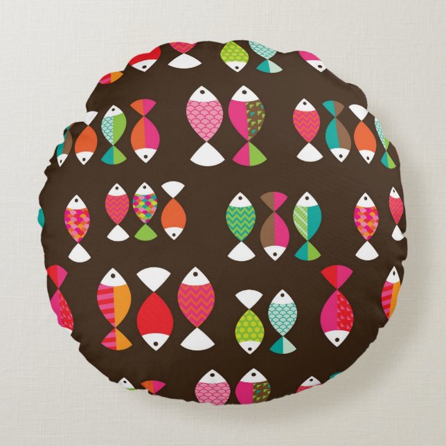 Almofada Redonda Teste padrão subaquático 2 dos peixes retros (Frente)