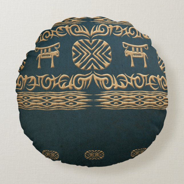 Almofada Redonda Teste padrão tribal africano étnico (Frente)