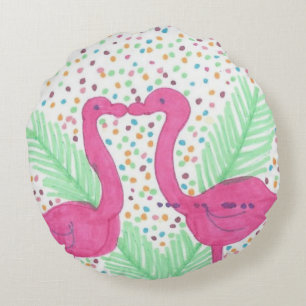 Almofada Redonda Teste padrão tropical do divertimento do flamingo
