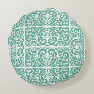 Almofada Redonda Teste padrão verde do scrollwork da hortelã