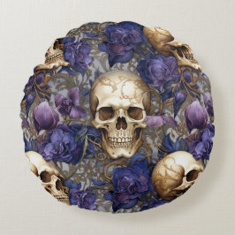 Almofada Redonda Tétricas calaveras de toques dorados