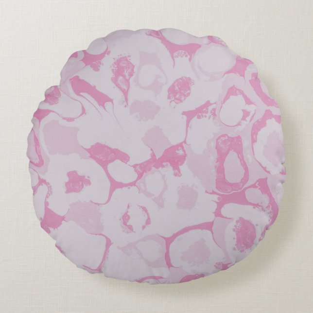 Almofada Redonda Têxteis florais, cor-de-rosa e branco (Frente)
