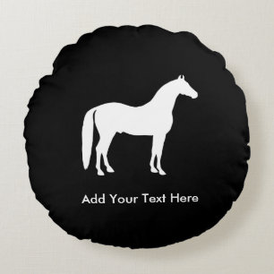 Almofada Redonda Texto customizável elegante do cavalo branco