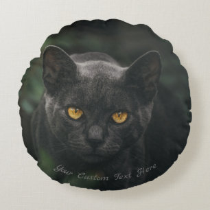 Almofada Redonda Texto Personalizado Olhos Brilhantes De Gato Pre