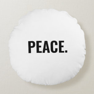 Almofada Redonda Texto preto branco de paz personalizado minimalist
