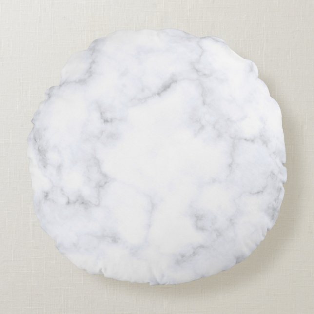 Almofada Redonda Textura branca de mármore (Frente)