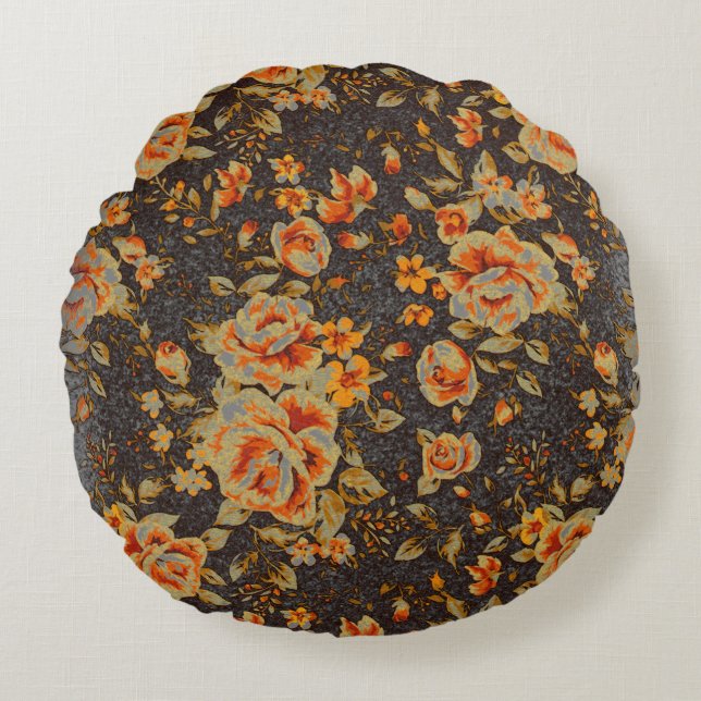 Almofada Redonda textura da linha do lápis floral abstrato (Frente)