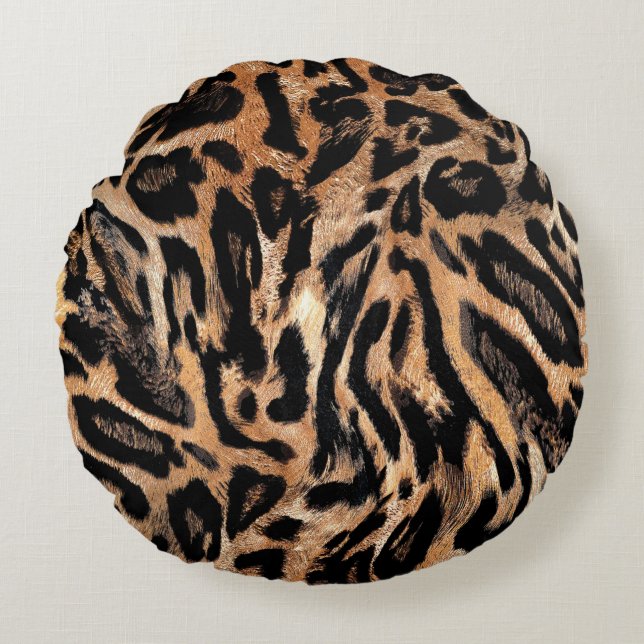 Almofada Redonda Textura da pele do leopardo (Frente)