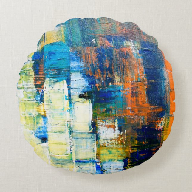 Almofada Redonda Textura de canvas pintada. Sombreamento vermelho e (Frente)