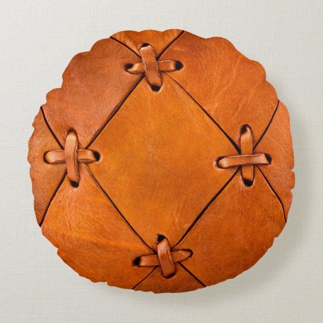 Almofada Redonda Textura de couro. (Frente)