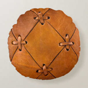Almofada Redonda Textura de couro, detalhes da cobertura natural.