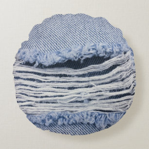 Almofada Redonda Textura de Jeans rasgados azuis claros