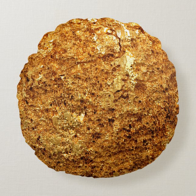 Almofada Redonda Textura de ouro de luxo. (Frente)