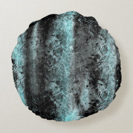 Almofada Redonda Textura fibrosa estranha em azul claro e preto