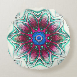 Almofada Redonda Textura floral de desenho de ciano metálico a tint