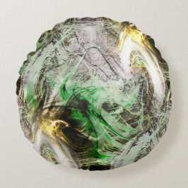 Almofada Redonda Textura russa sob tinta verde e amarela flutuante