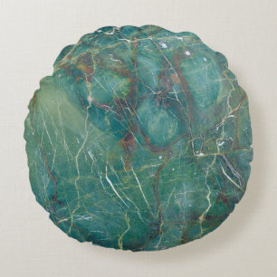 Almofada Redonda Textura verde de mármore malaquita, estrutura det