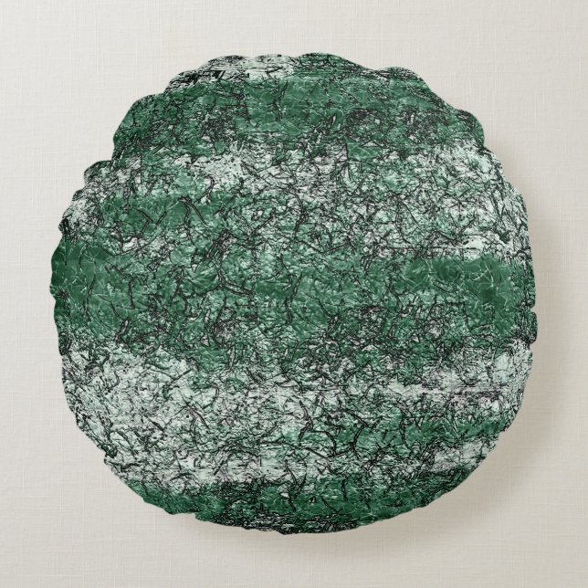 Almofada Redonda Textura verde de óleo sobre palitos e fiapos (Frente)