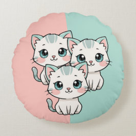 Almofada Redonda Three Cute Kawai Cats