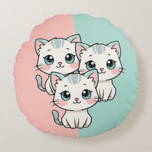 Almofada Redonda Three Cute Kawai Cats (Frente)