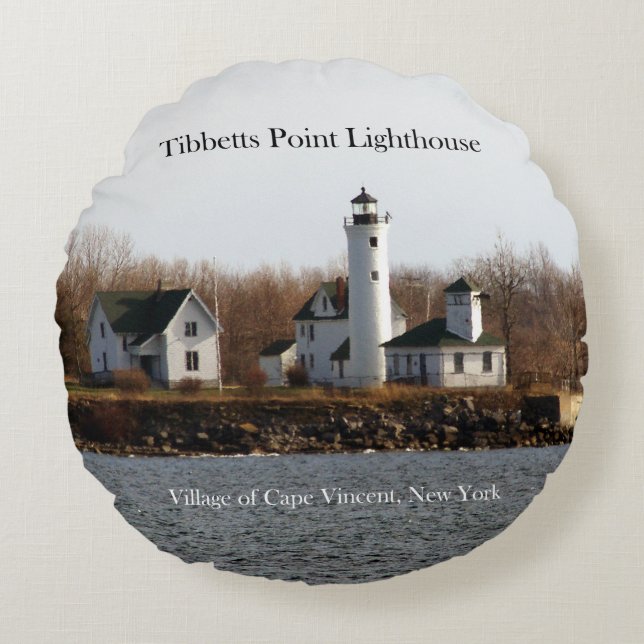 Almofada Redonda Tibbetts Point Lighthouse travesseiro redondo (Frente)