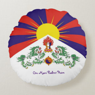 Almofada Redonda Tibete e Leões de Neve, bandeira - Himalaias/Tibet