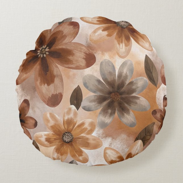 Almofada Redonda Tie Dye Autumn Floral (Frente)