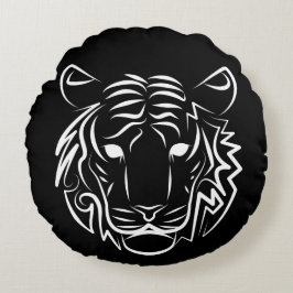 Almofada Redonda Tigre Tribal Negro e Branco
